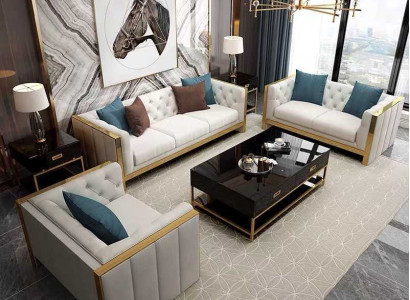 Wohnzimmer Set Sofa 3+1 Sitzer luxuriöse weiß Sofas Design leder neu